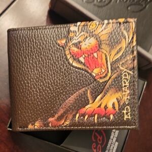 Ed Hardy Multicolor Tiger & Flaming Eye Wallet - Red, Yellow, Blue, Black, Gray
